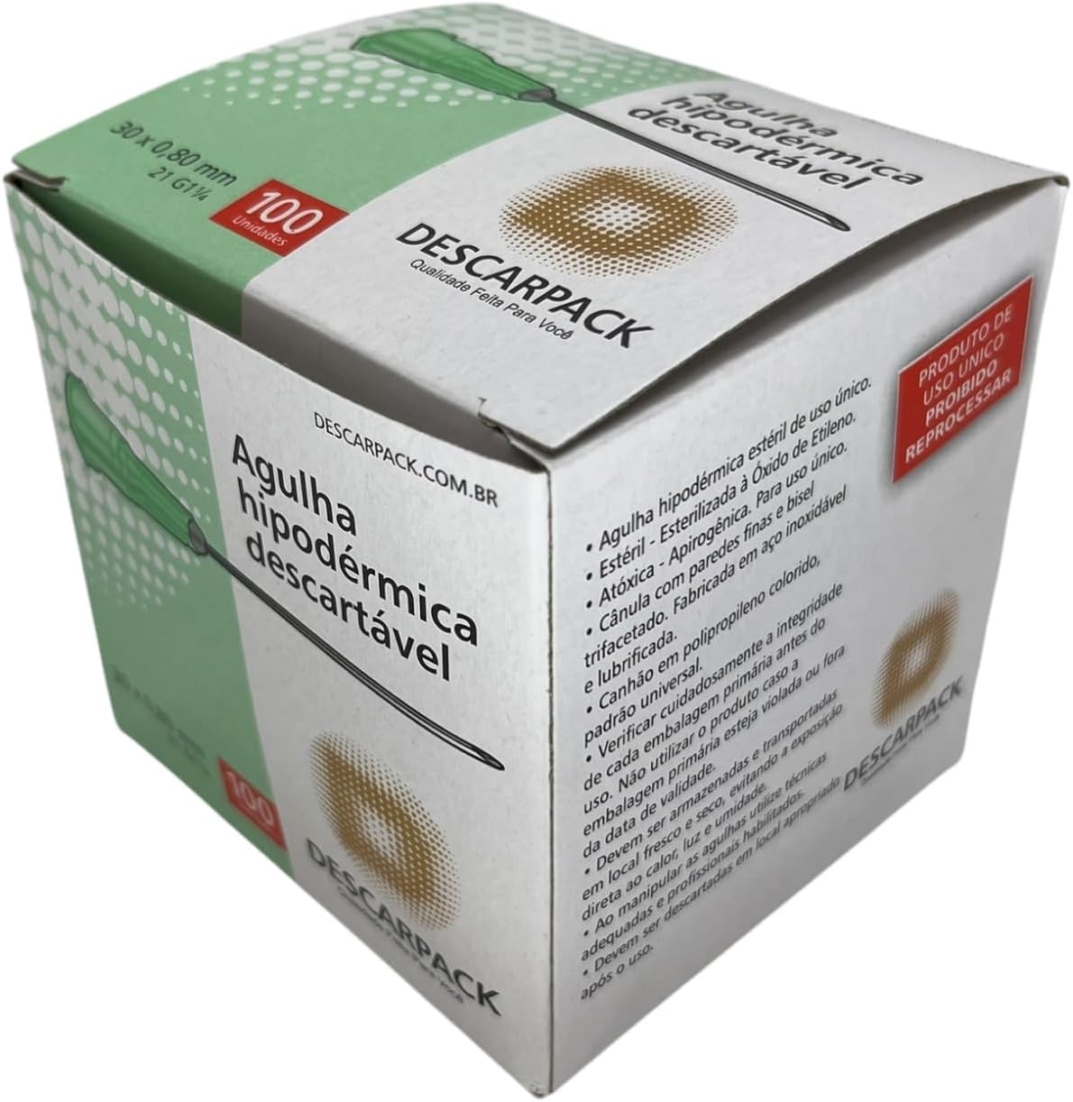 Agulha Descartável Hipodérmica - 30x8mm - DESCARPACK